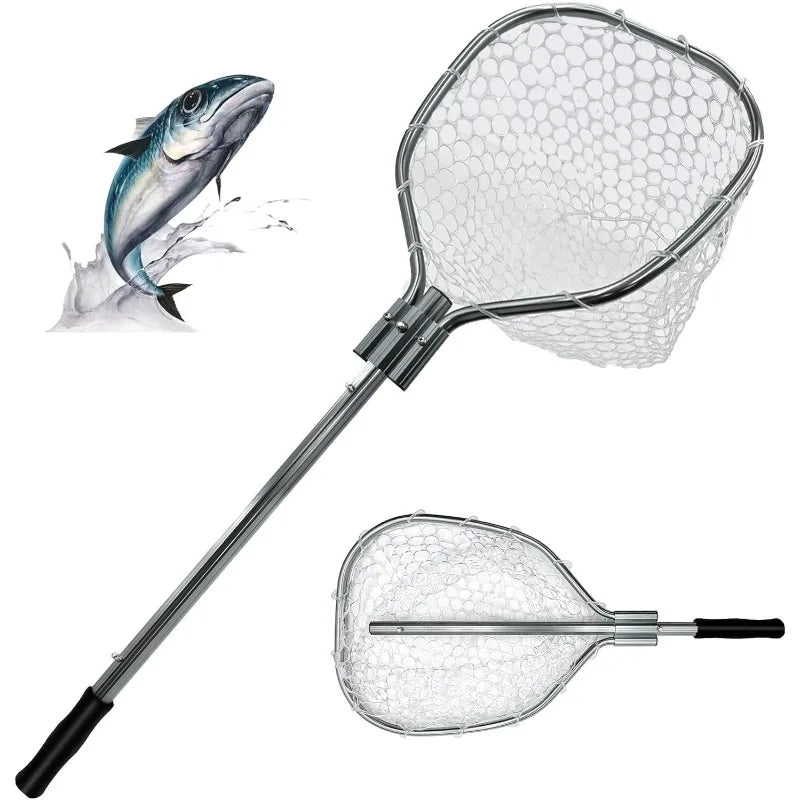 Floating Lightweight Fishing Net with Telescopic Pole Handle, Rubber Landing Net Freshwater Saltwater