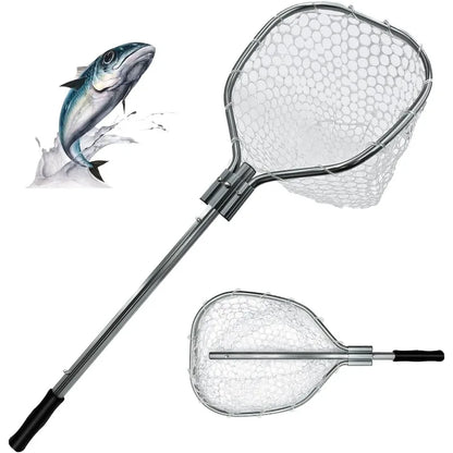 Floating Lightweight Fishing Net with Telescopic Pole Handle, Rubber Landing Net Freshwater Saltwater