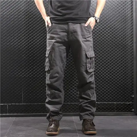 Cargo Pants Men's Pure Cotton Loose Casual Trousers Camo Overalls Multi-pocket Wear Resistant Straight Pants Outdoor Sport Pants