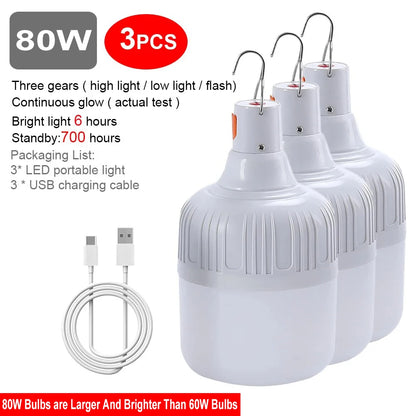 USB Rechargeable LED Emergency Lights 80W Outdoor Camping Portable Lantern