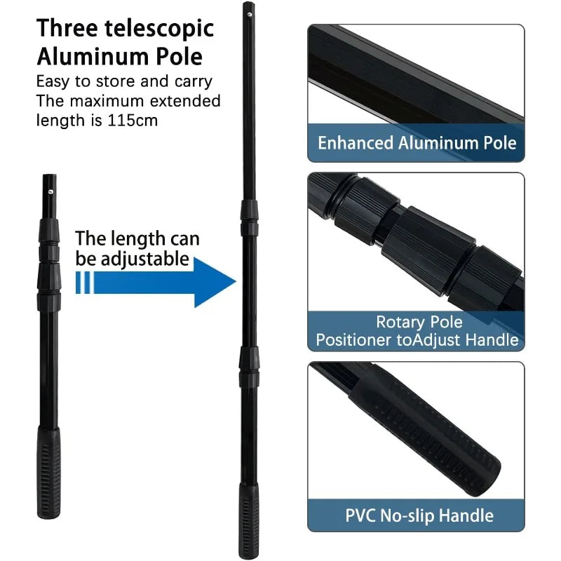 Telescoping Aluminum Alloy Fishing Net - Adjustable Length and Rubber net (Blue)