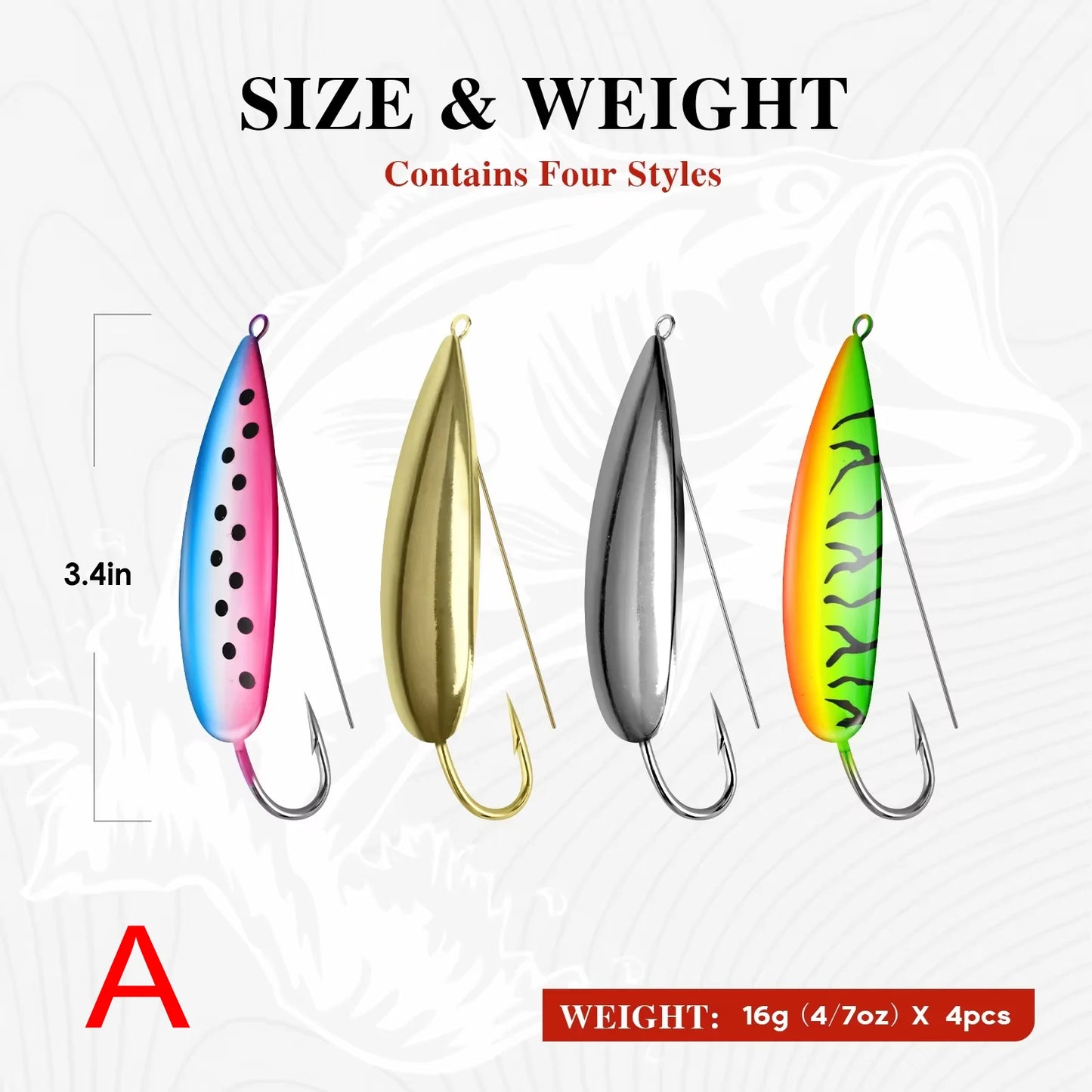 4pcs Weedless Spoon Lure Kit 8g 16g 19g Spinner Metal Spoons Fishing Lures Anti Grass Hooks Jig Wobblers Artificial Hard Bait