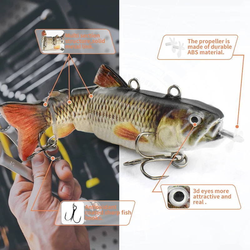 NEW 3.5in Automatic Swimbait Robotic Electric Fishing Lure Auto Multi Jointed Bait USB Rechargeable