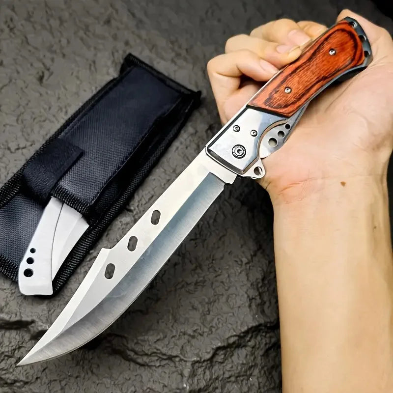 Outdoor Folding Knife, Tri-fold Knife with Nylon Sheath, Men's Knife. Suitable for Outdoor Camping, Wilderness Exploration