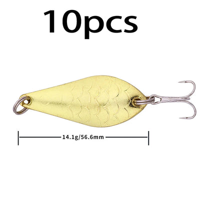 Hengjia 1pcs Metal Bait Spoon Lure with Treble Hook Gold /Silver River Fishing Lure for Bass Pike Perch