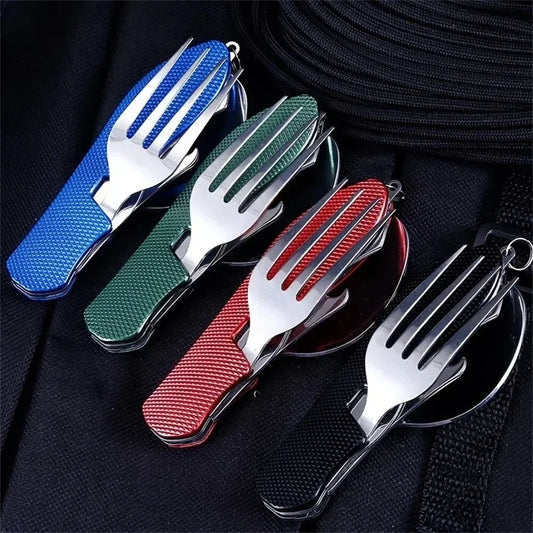 Foldable Camping Utensil Set Multi-Functional Knife Fork Spoon Combo f
