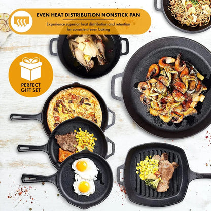 8 piece cast iron camping cookware - durable POTS and pot covers for cooking - the ideal gift for home or camping