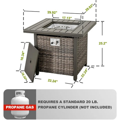 Nuu Garden Outdoor 30" 50,000 BTU Propane Gas Fire Pit Table, Square Gas Fire Pit Table with Glass Beads and Lid, Hand-Woven Wic