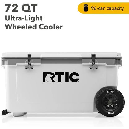 72 Quart Ultra-Light Wheeled Cooler Hard Insulated Portable Ice Chest Box for Beach, Drink, Beverage, Camping, Picnic, Fishing