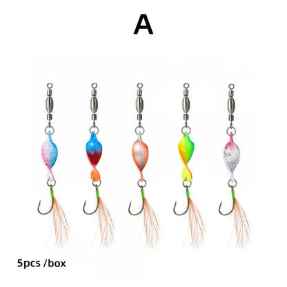 Twisted Metal Fishing Lures Spinner Hard Baits 360 Degree Rotating Spoon Lures Feather Metal Jigs