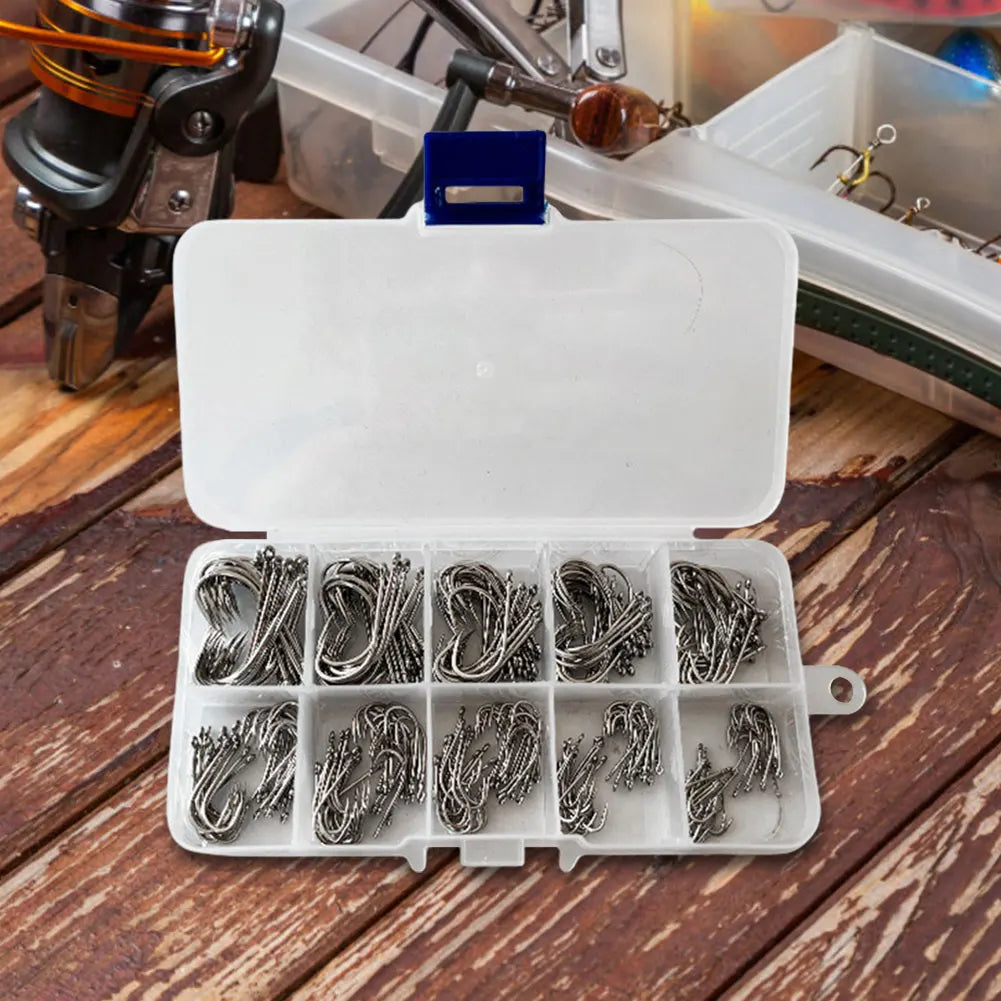 300pcs/box Long Shank Fishing Hooks High Carbon Steel Sharp Barbed Offset Narrow Bait   Fishhook Fly Fishing Accessories