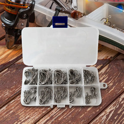 300pcs/box Long Shank Fishing Hooks High Carbon Steel Sharp Barbed Offset Narrow Bait   Fishhook Fly Fishing Accessories