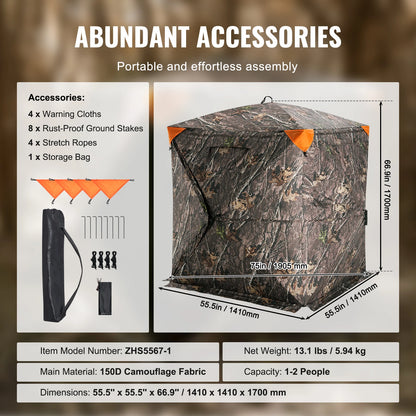 SucceBuy Hunting Blind  270° See Through Ground Blind 1-2 Person for Hunting  See Through Mesh for Turkey and Deer Hunting