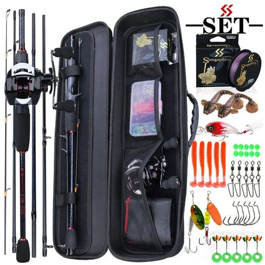 Sougayilang Fishing Rods and Reels Full Set Bag Portable 5 Sections Fishing Rod and 12LB Max Drag Baitcasting Reel Carp Fishing