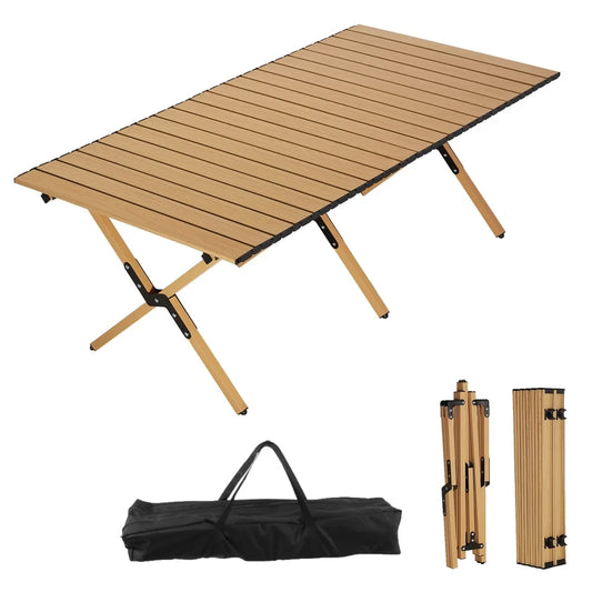 Portable Roll-Top Camping Table Folding Picnic Table with Carry Bag Lightweight Outdoor Dining Easy Setup 4-6 People