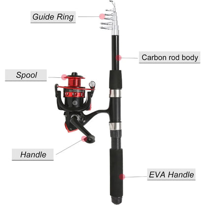 Best - Fishing Rod, 6.9ft 2Pcs Telescopic Fishing Rods Set, Carbon Fiber Fishing Pole, 2PCS Spinning Rod and Reel Combo-NEW