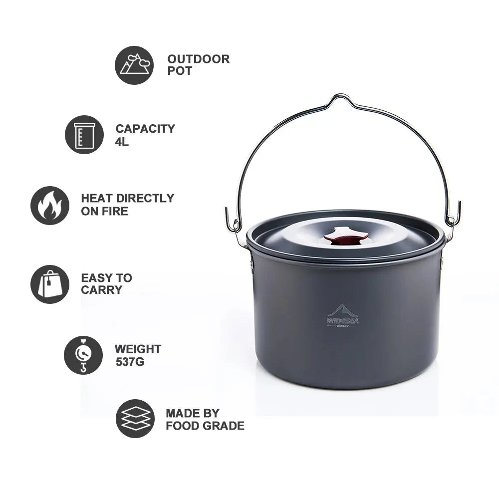 4L Camping Hanging Pot Cookware Outdoor Bowler Tableware