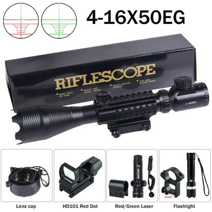 Hunting RifleScopes 4-16X50EG W/Red Dot Sight Laser Pointer Flashlight Combo Sight Adjustable Optical Scopes Fit 20mm