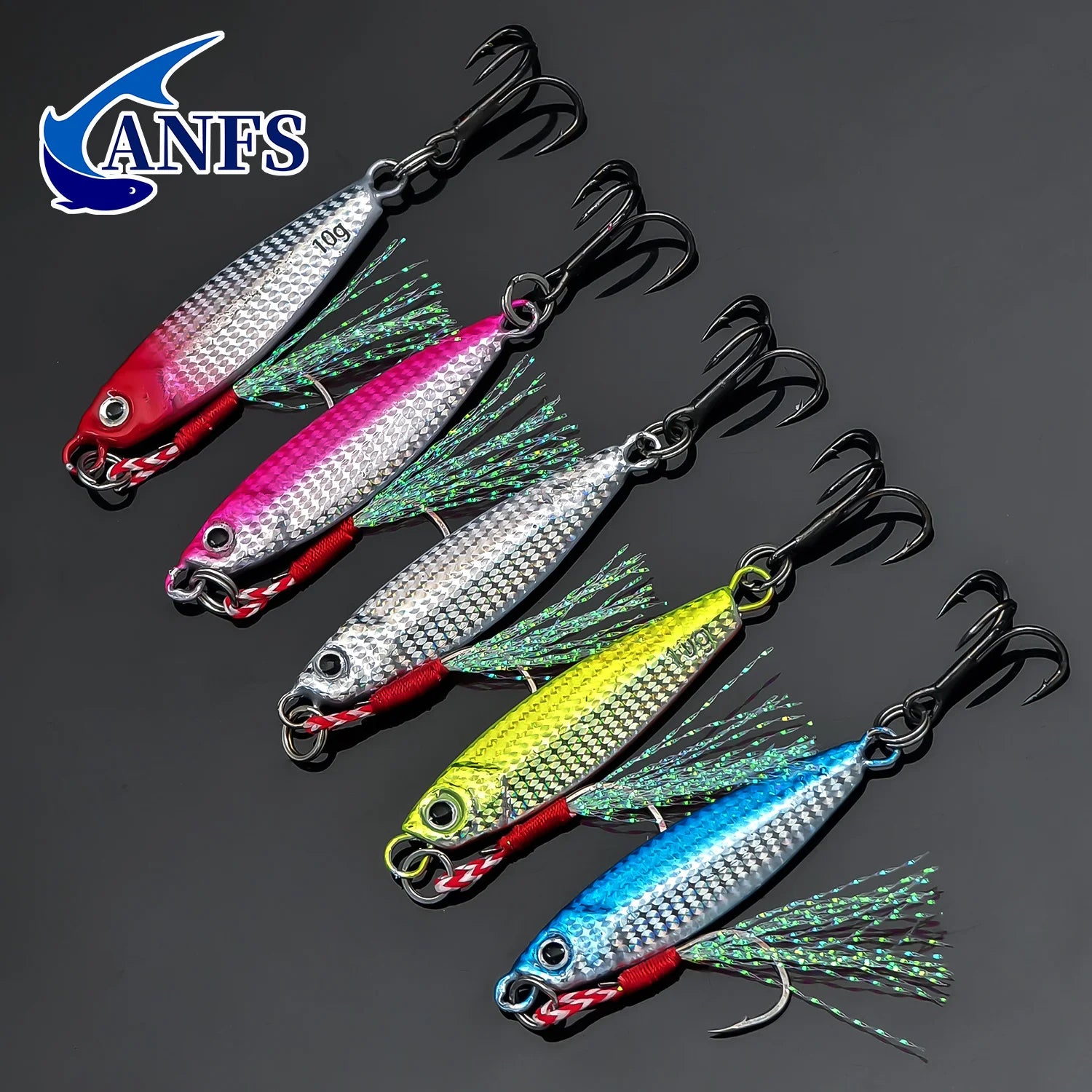 ANFS 5pcs 10gMetal Jig Fishing Lures Set - Artificial Bass Baits,Trout Jigging Lure for Freshwater Saltwater Fishing