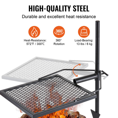 Premium Steel Campfire Grill Rack for Outdoor Cooking Camping Picnics Beach