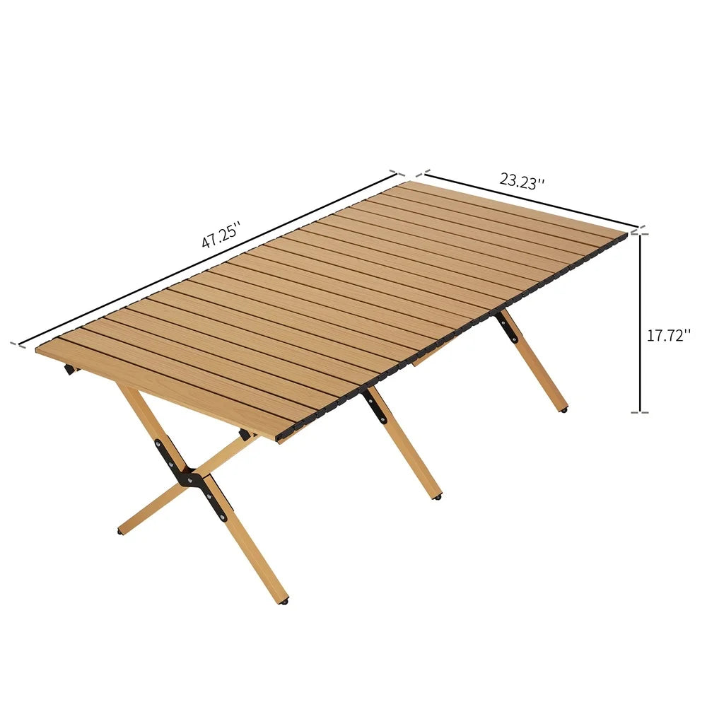 Portable Roll-Top Camping Table Folding Picnic Table with Carry Bag Lightweight Outdoor Dining Easy Setup 4-6 People