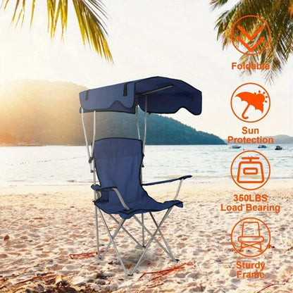 Camping Chair With Canopy, Outdoor Folding Lounge Chair