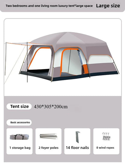 Tent Camping Two Bedroom Large Family 10 People Waterproof Double Layer Anti Uv Beach Shade Outdoor 4 Seasons Canopy