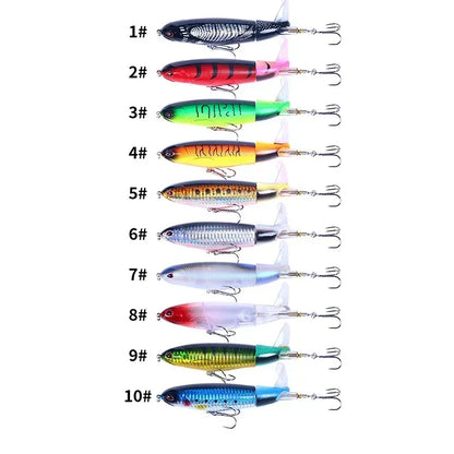 Popper Fishing Lure Set 11cm/14g Artificial Topwater Hard Bait Rotating Wobblers Tackle Fishing Bait Accessories 5/10Pcs Pesca