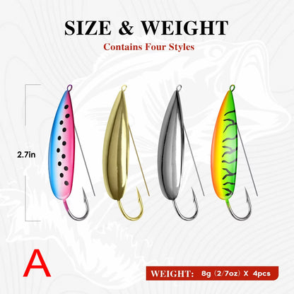 4pcs Weedless Spoon Lure Kit 8g 16g 19g Spinner Metal Spoons Fishing Lures Anti Grass Hooks Jig Wobblers Artificial Hard Bait