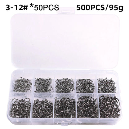 Fishing Hooks Set High Carbon Steel Barbed Fishhooks for Saltwater Freshwater