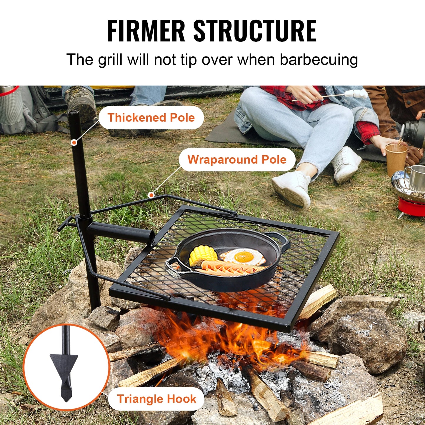 Premium Steel Campfire Grill Rack for Outdoor Cooking Camping Picnics Beach