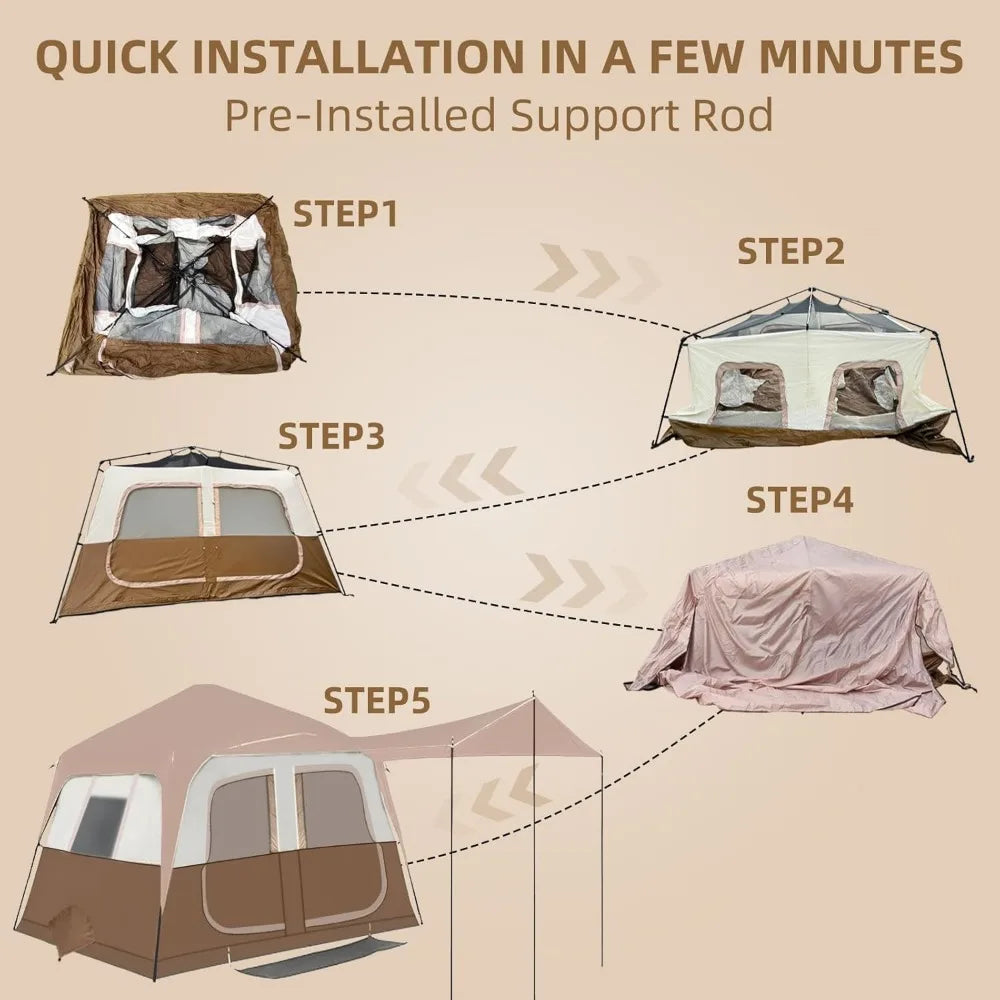 8 Person Instant Cabin Tents, Large  Family Tent Include Pre Installed Pole for Easy Installation,