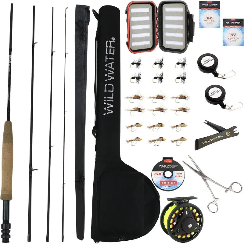 Fly Fishing Combo Starter Kit, 7-Foot Pole, 4-Piece Fly Rod Kit,