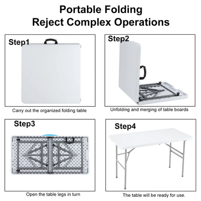 JHK-Outdoor Portable Folding Table, Heavy Duty Foldable Table with Carrying Handle, Safety Lock for Camping, Picnic, Dining