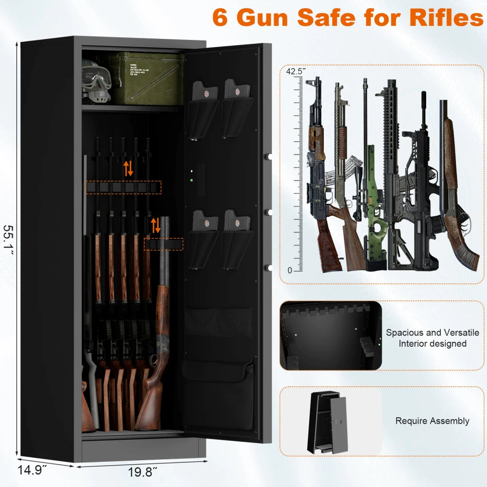 Steel Large Fireproof and Waterproof Gun Safe, Supporting Classified Storage of Multiple Types of Firearms