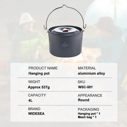 4L Camping Hanging Pot Cookware Outdoor Bowler Tableware
