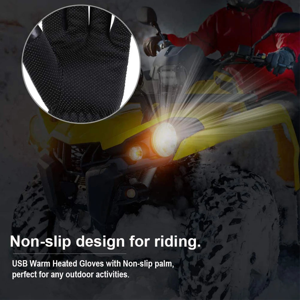 Winter Electric Warming Gloves Soft USB Heated Gloves PU Thermal Heated Gloves Leather Heating Gloves for Fishing Riding Cycling