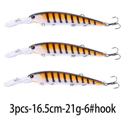 16.5cm 21g 6# Hook Deep Diving Large Minnow Wobbler Lure Artificial Hard Bait Crankbait Bass Pike Walleye Perch Fishing Gear