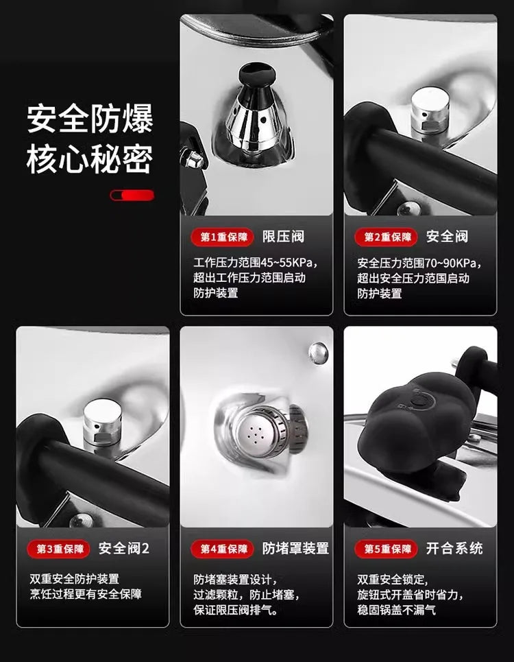 Commercial Stainless Steel Pressure Cooker, Large Capacity Explosion-Proof for Gas/Induction Stove, Restaurant Kitchen Use
