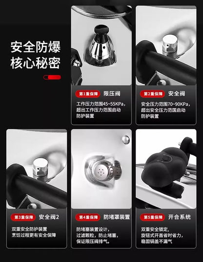 Commercial Stainless Steel Pressure Cooker, Large Capacity Explosion-Proof for Gas/Induction Stove, Restaurant Kitchen Use