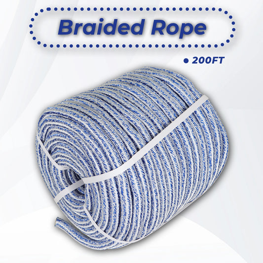 High Strength 20000lbs 3/4 Inch 24 Strand Braided Polyester Rope 200Ft White-Blue-for Tree Climbing Rigging, Arborist