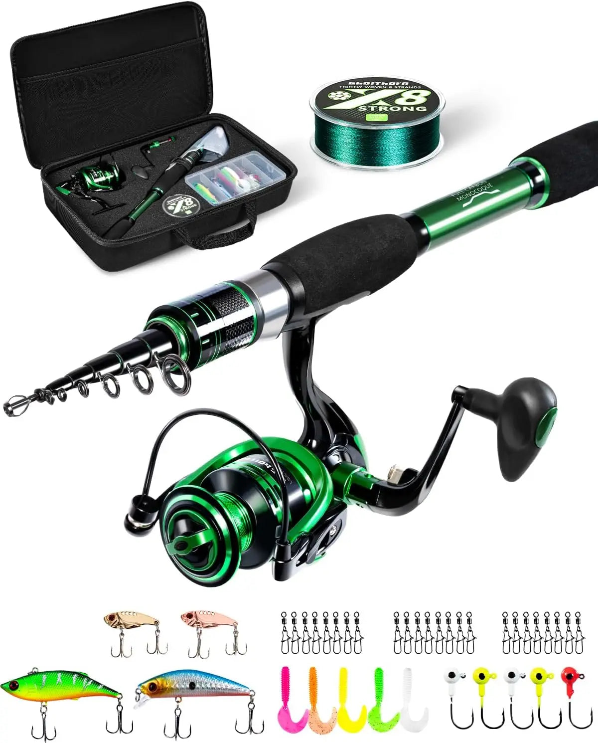 Fishing Rod and Reel Combo, Telescoping Fishing Pole Travel Kit with Carrier Bag for Freshwater
