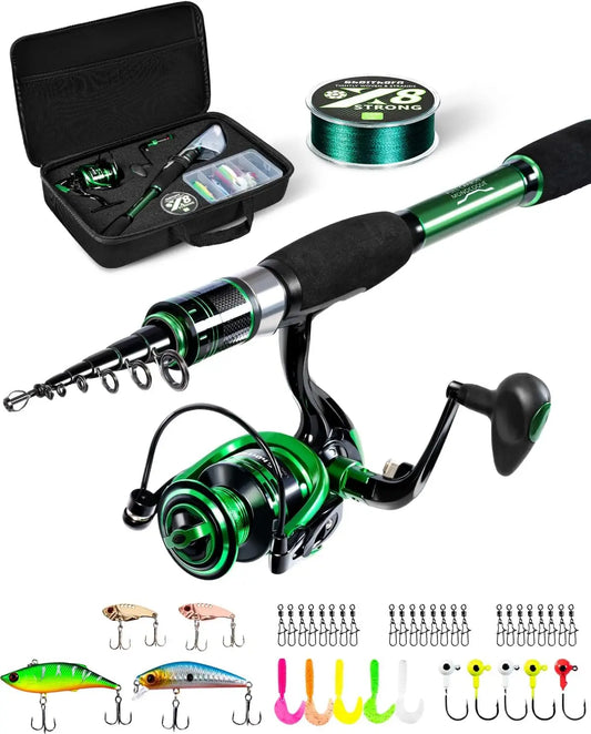 Fishing Rod and Reel Combo, Telescoping Fishing Pole Travel Kit with Carrier Bag for Freshwater