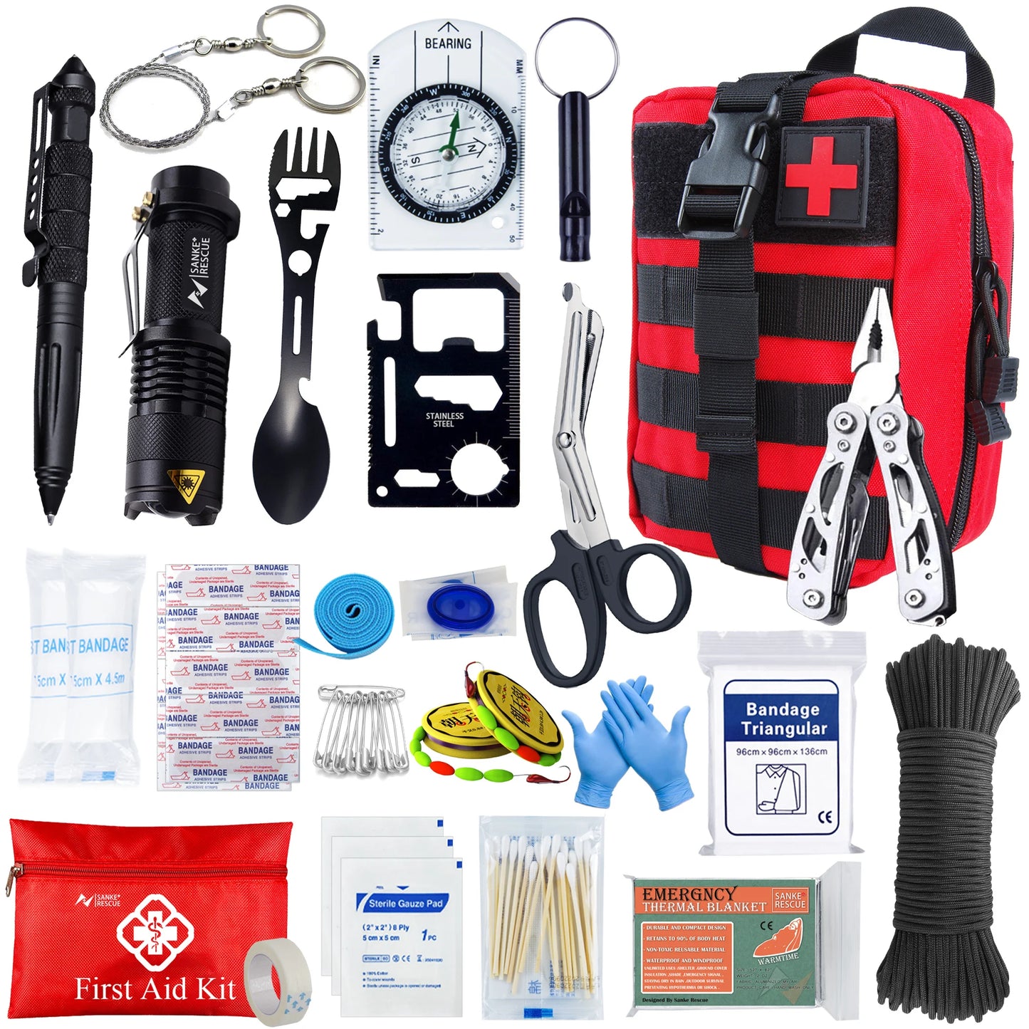 Survival First Aid Kit Survival Full Set  Outdoor Gear Emergency Kits Trauma Bag Camping Hiking