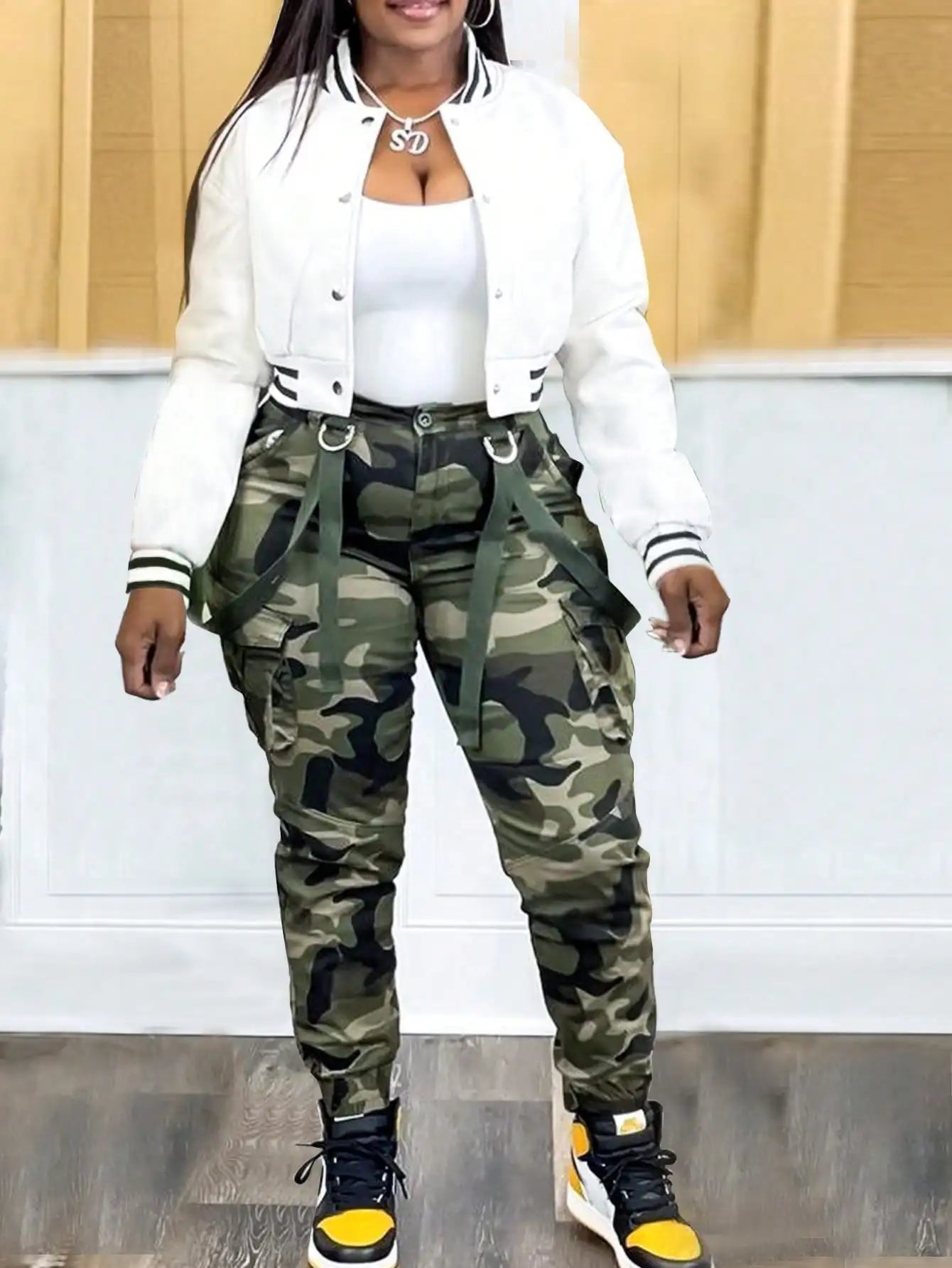 Women's Y2K Camo Cargo Pants - High-Waisted Slim Fit  , Casual Jogger Sweatpants