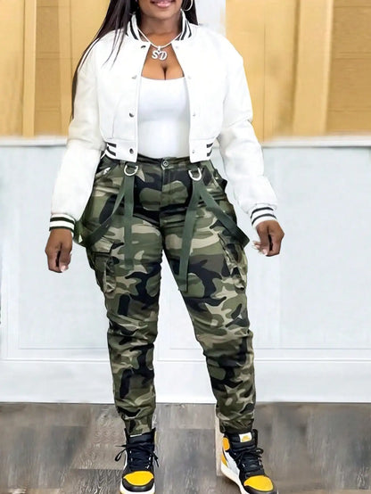 Women's Y2K Camo Cargo Pants - High-Waisted Slim Fit  , Casual Jogger Sweatpants